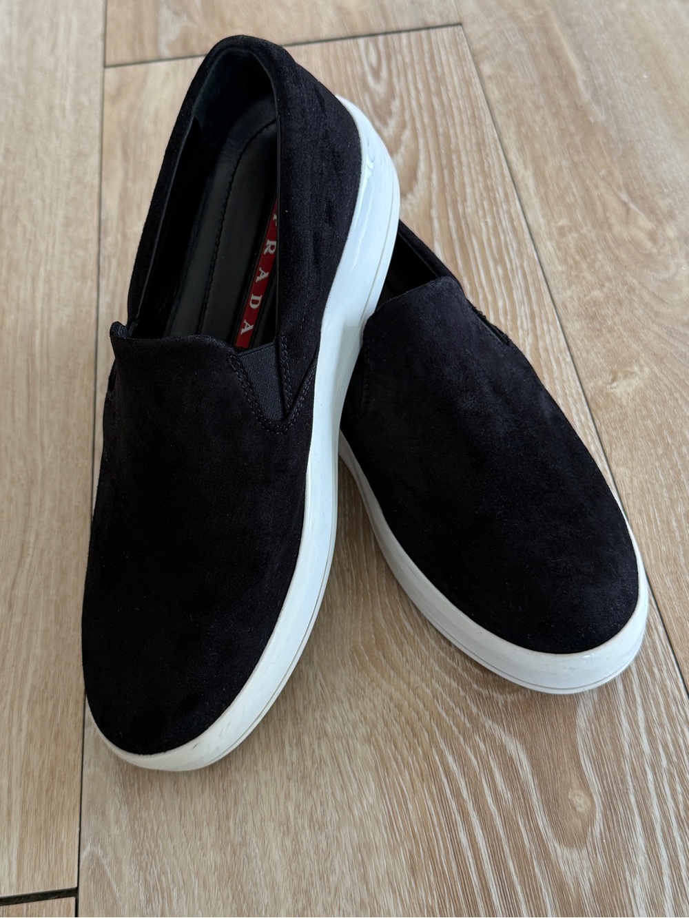 Prada Black Suede Slip-On Sneakers